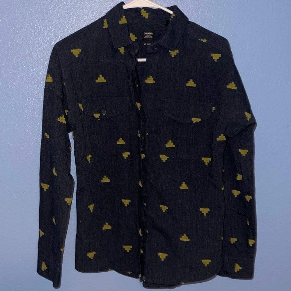 Prana Womans Aztec Print Long Sleeve Button Down Organic Cotton Shirt Top XS L